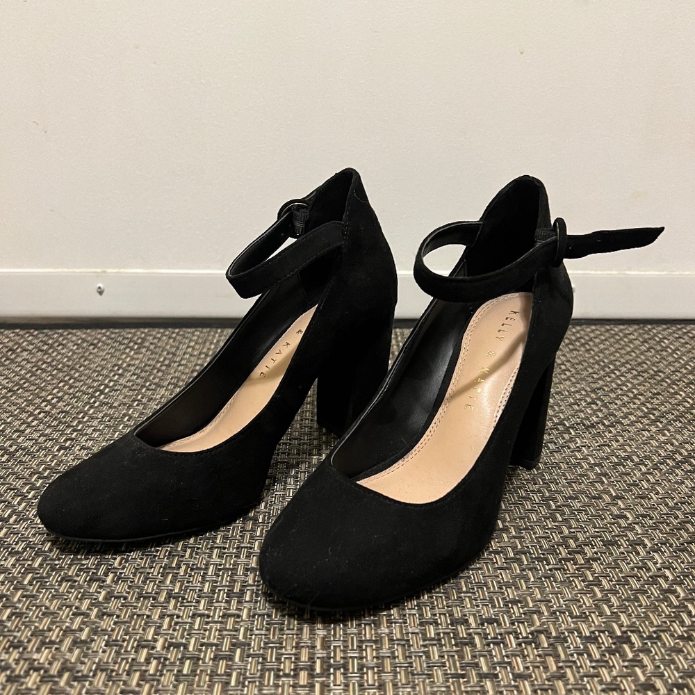 Black Chunky Heels with Ankle Strap